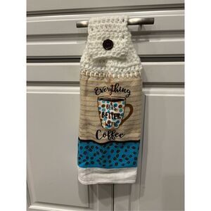 Crochet Top Kitchen Towel-Everything gets better with coffee